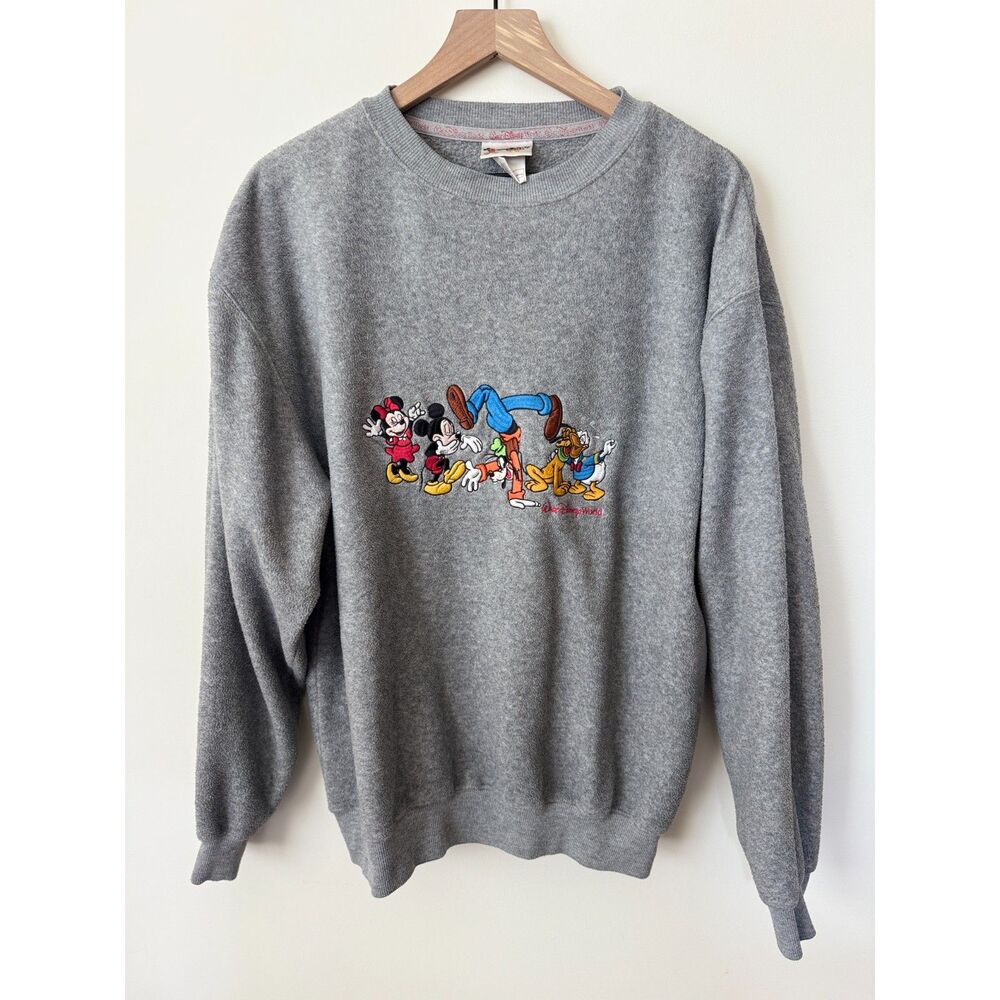 VINTAGE 2000s Walt Disney World Embroidered Gray Crewneck Disney Friends Large